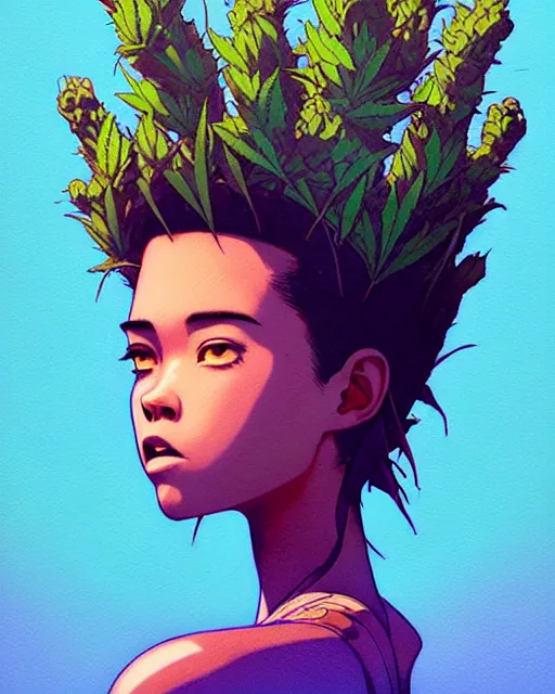 Image similar to marijuana groot kid | | very very anime!!!, fine - face, audrey plaza, realistic shaded perfect face, fine details. anime. realistic shaded lighting poster by ilya kuvshinov katsuhiro otomo ghost - in - the - shell, magali villeneuve, artgerm, jeremy lipkin and michael garmash and rob rey