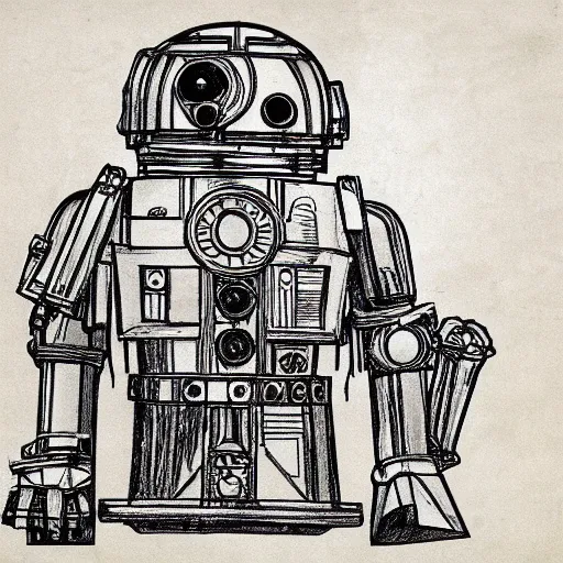 Prompt: sketch of c - 3 p 0 by leonardo da vinci