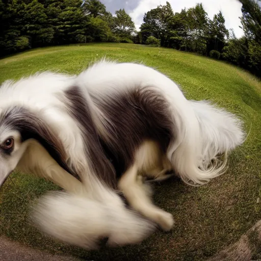 Image similar to fisheye lens photo of a borzoi