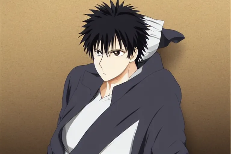 Prompt: A handsome man，Black short hair like a hedgehog, blue pupil, Hijikata Toushirou of Gintama,Kyoto Animation