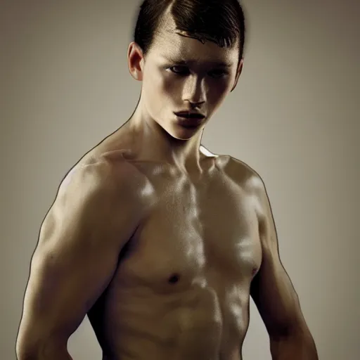 Prompt: a portrait of a beautiful athletic young male iridiscent angel , photographed by erwin olaf, artistic