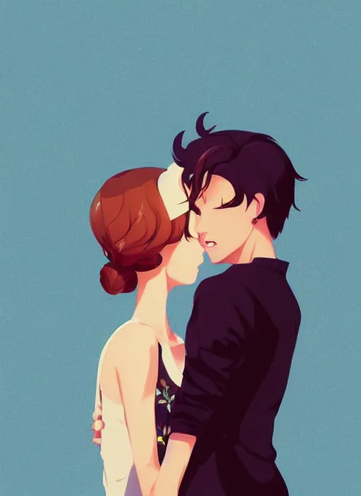 Prompt: a couple embracing. romantic. clean cel shaded vector art. shutterstock. behance hd by lois van baarle, artgerm, helen huang, by makoto shinkai and ilya kuvshinov, rossdraws, illustration, art by ilya kuvshinov