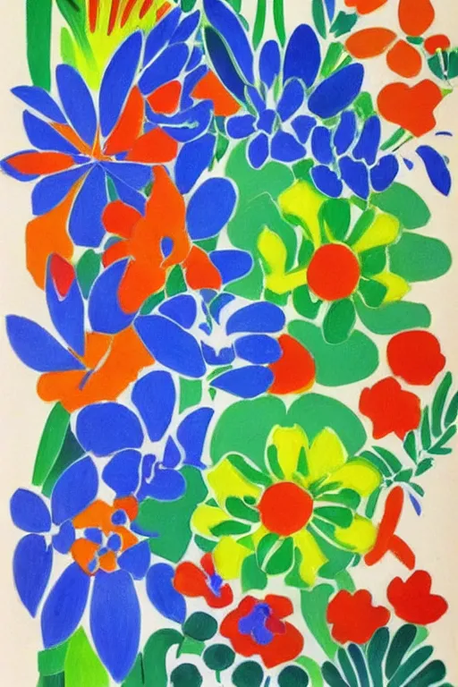 Image similar to matisse style bloom flowers, modern, eclectic, illustration,