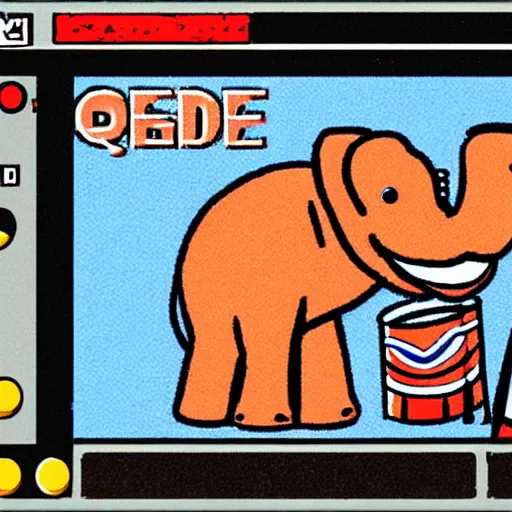 Image similar to a elephant playing drums, sega genesis game