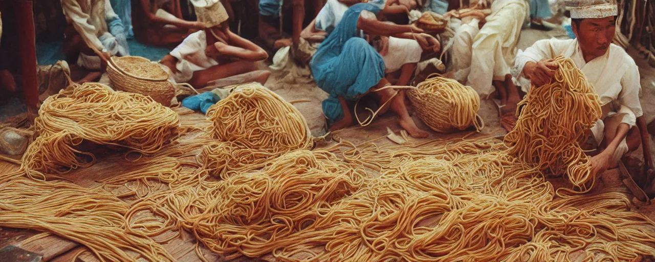 Image similar to the spaghetti trade in the indian ocean, tang dynasty, canon 5 0 mm, kodachrome, in the style of wes anderson, retro
