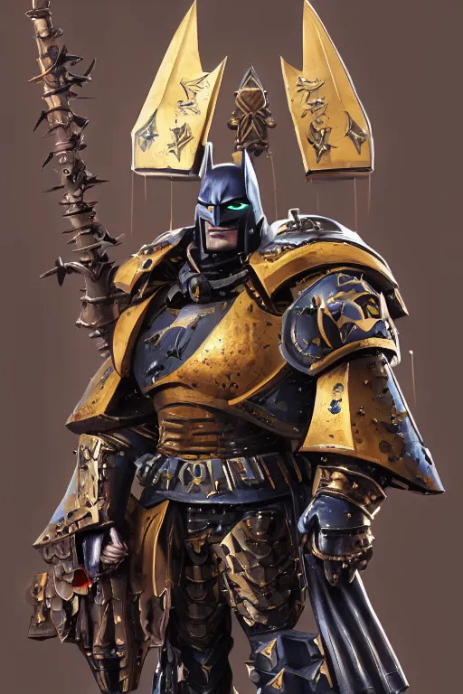 Image similar to armor portrait heros batman warhammer 4 0 k horus heresy fanart - the primarchs emperor by johannes helgeson animated with vfx concept artist & illustrator global illumination ray tracing hdr fanart arstation zbrush central hardmesh 8 k octane renderer comics stylized