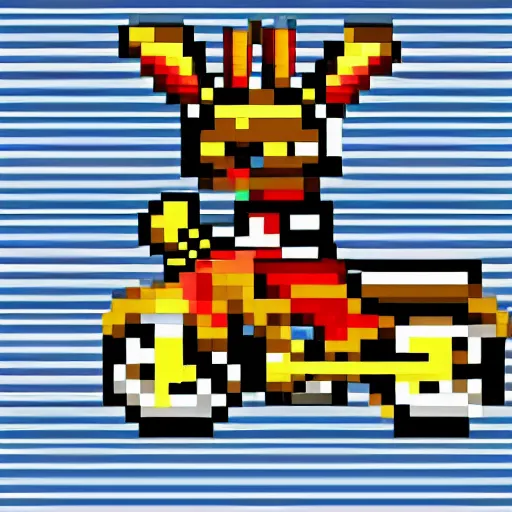 Prompt: bunny on a motorcycle, pixel art, cute