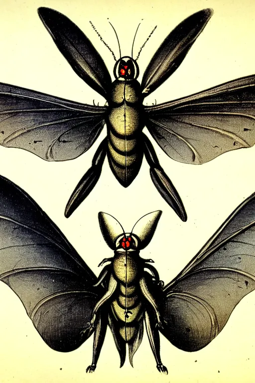 Prompt: a victorian naturalist's illustration of mothman, labels and notes, high detail, ultrasharp detail