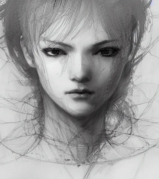 Image similar to portrait of anime woman, pen and ink, intricate line drawings, by craig mullins, ruan jia, kentaro miura, greg rutkowski, loundraw