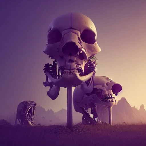 Image similar to A profile of two skeletons facing each other by Simon Stalenhag, Trending on Artstation, Octane Render, 8K