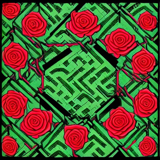 Image similar to green dragon surrounded by tessellation of roses, by mc escher