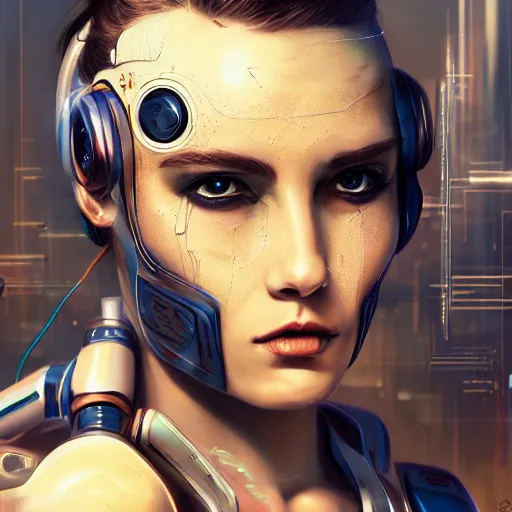 Image similar to beautiful female cyborg, Cyberpunk, concept art, 2077, Sci-Fi, Jeroba, Robocob, 8k, digital painting