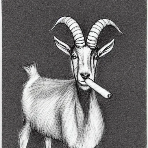 Prompt: pencil sketch drawing of an anthro goat smoking a cigar, award - winning, detailed