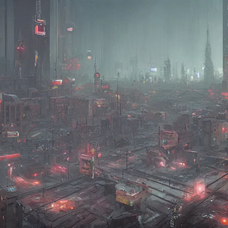 Image similar to cyberpunk depiction of the city of gdansk during arctic conditions by simon stalenhag