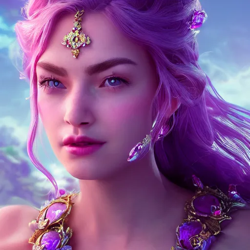 Image similar to portrait of wonderful princess of amethyst with fair skin, ornate 8 k gorgeous intricate detailed, accent lighting, dramatic light, octane render