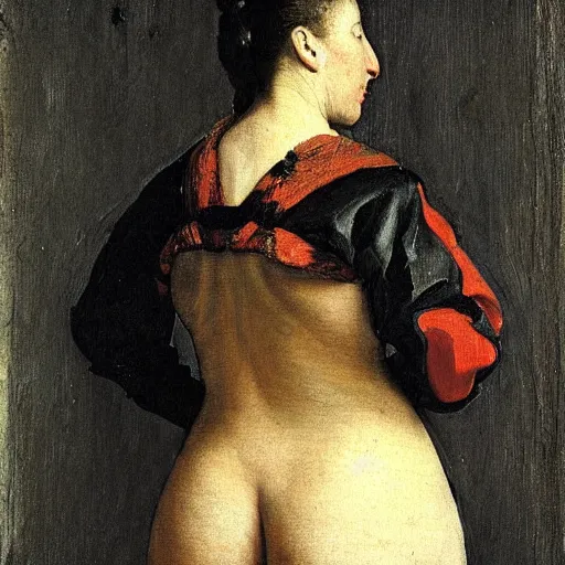 Prompt: Lower back of a beautiful woman, painted by Diego Velazquez