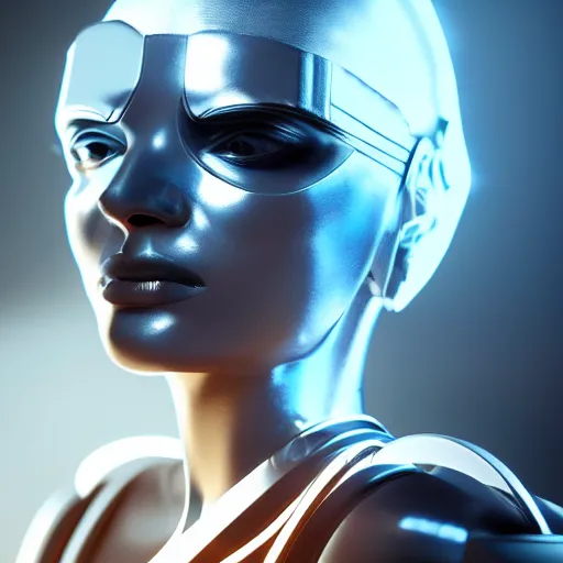 Image similar to futuristic cyberpunk inspired avant-garde art, deco fashion, highly detailed, photorealistic portrait, bright studio setting, studio lighting, crisp quality and light reflections, unreal engine 5 quality render