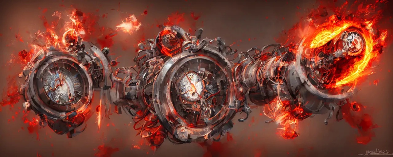 Image similar to atomic, flaming heart, anatomical, clockwork, expressive, 3 d rendering, speedpainting