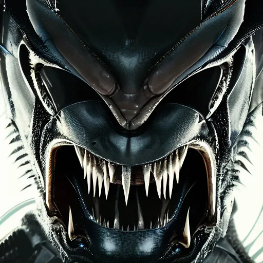 Image similar to Wolverine venom portrait, close up, futuristic sci-fi, alien fabric, venom costume, black slime, roots, chrome mask, beams of light, fog atmosphere, highly no detailed, atmospheric, dark aesthetics, artstation, octane rendering, ultra realistic, 8k