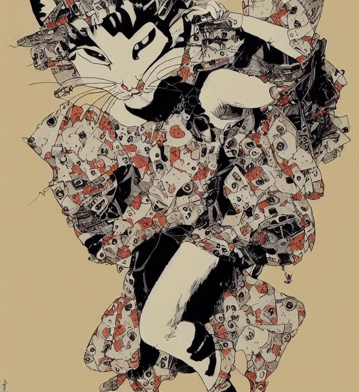 Prompt: anthropomorphic female cat by katsuhiro otomo