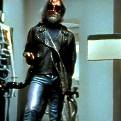 Prompt: Film still of Carl Marx as the terminator in terminator 2