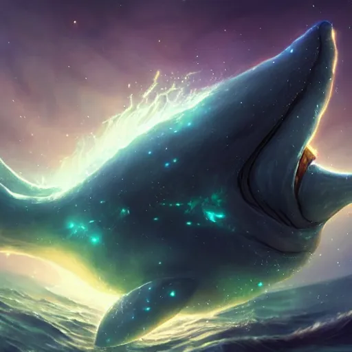 Prompt: space magical whale, galaxy whale, epic fantasy style art, galaxy theme, eyes, eyes, eyes, eyes, by Greg Rutkowski, hearthstone style art, 99% artistic