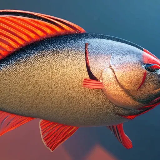 Image similar to still photo of fish, highly detailed, photorealistic portrait, bright studio setting, studio lighting, crisp quality and light reflections, unreal engine 5 quality render