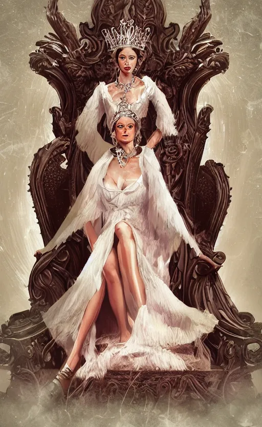 Prompt: queen sitting on a throne, fantasy, digital art, smooth painting, ultra realistic,