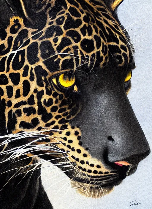 Prompt: a beautiful painting portrait of a black jaguar, highly detailed close up, fantasy art, matte painting