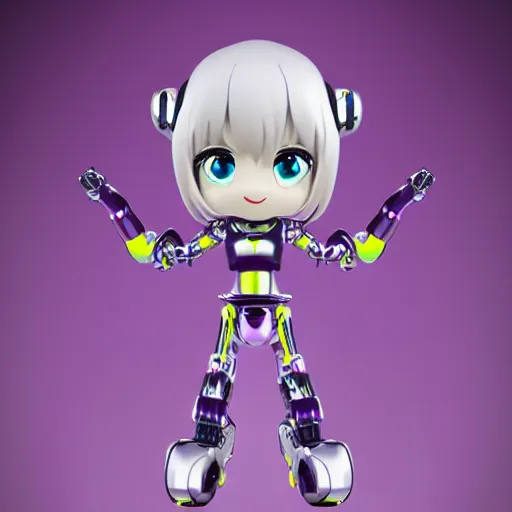 Prompt: cute chibi pvc figure of a robot girl, shiny plastic, energetic, anime, vray