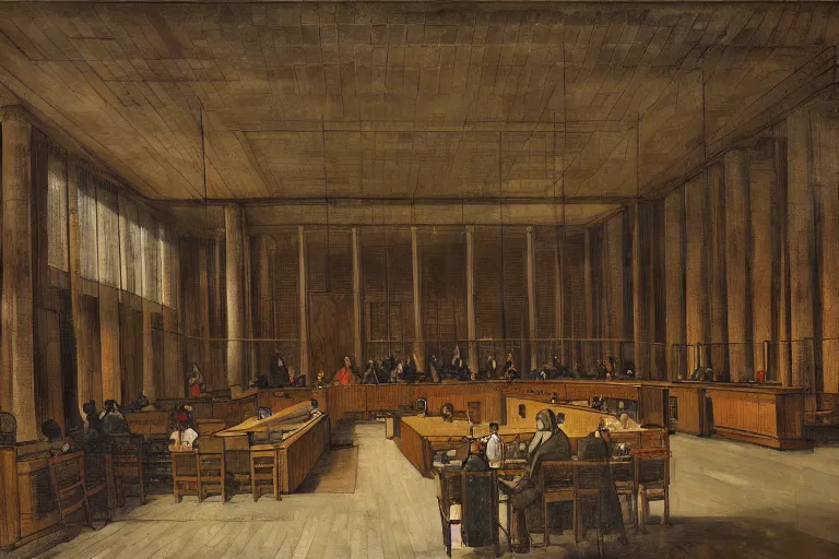 Prompt: beautiful digital painting of the international court of justice in the hague, by rembrandt and bartholomeus van der helst and paul cezanne, mix of styles, abstract, studio ghibli color scheme, realism, masterpiece, highly detailed, intricate