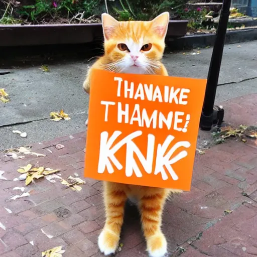 Image similar to cute orange tabby cat holding a sign that says