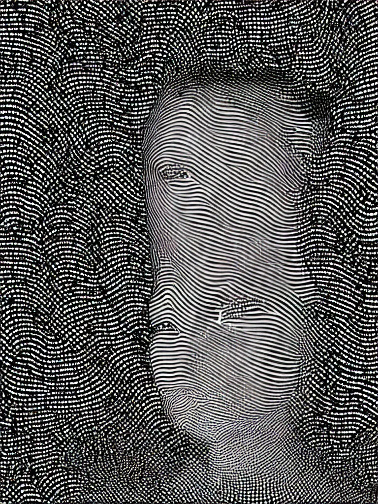 Image similar to a beautiful female face made of illusory motion dazzle camouflage perlin noise optical illusion