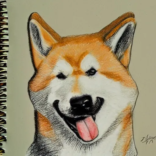 Image similar to A drawing of a Shiba Inu dog wearing a soldier's helmet