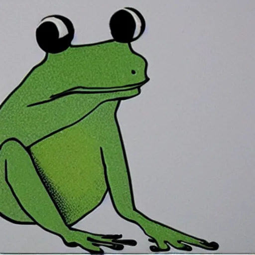 Image similar to frog with a human body, art