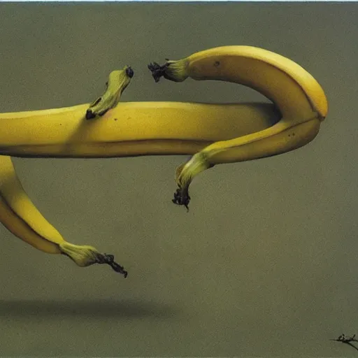 Prompt: rotten banana made by Zdzislaw Beksinski