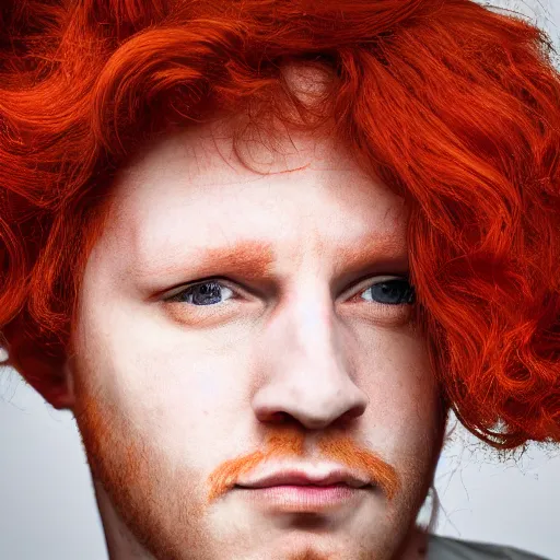 Prompt: a color photo portrait of a man with red hair in the style of richard avedon, 7 5 mm lens, studio lighting.