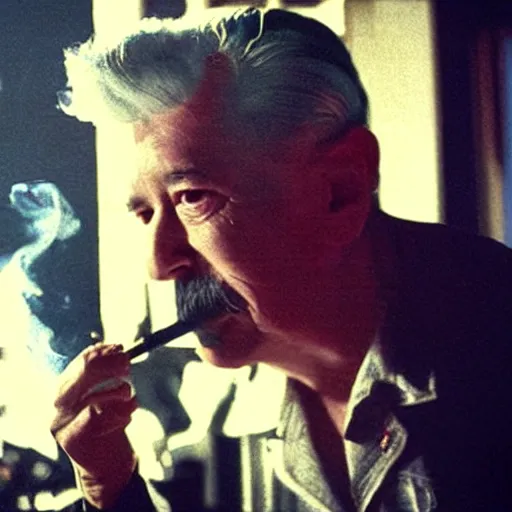 Image similar to Mario smoking a cigarette in a spooky David Lynch film aesthetic!!!