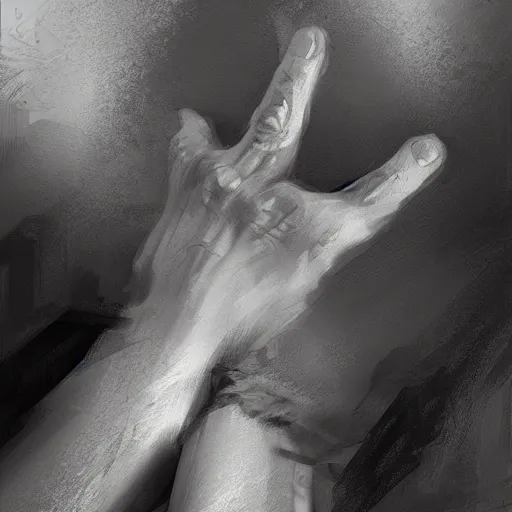 Prompt: a human hand (5 fingers) sketch, painting by Craig Mullins, 4k, octane, digital painting, artstation, concept art, sharp focus, illustration, art by artgerm and greg rutkowski and alphonse mucha,