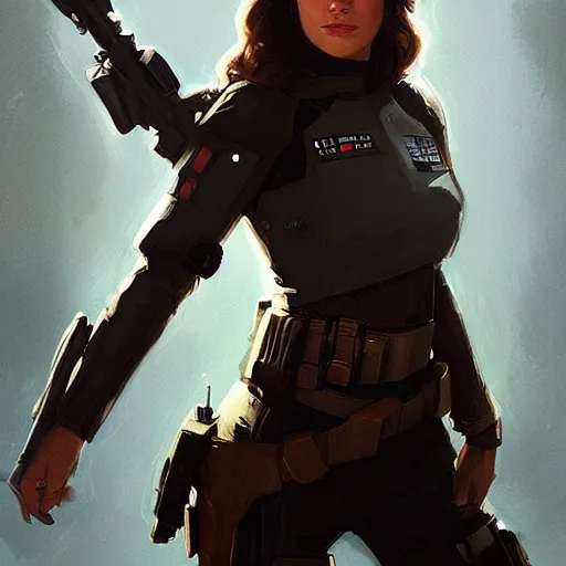 Image similar to portrait of a young woman by greg rutkowski, jaina solo, wearing the tactical gear of the galactic alliance, star wars expanded universe, she is about 1 6 years old, highly detailed portrait, digital painting, artstation, concept art, smooth, sharp foccus ilustration, artstation hq