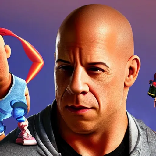 Prompt: Vin Diesel in Pixars Up