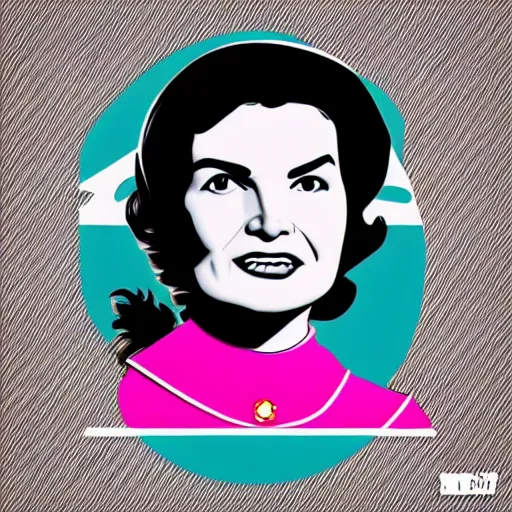 Image similar to individual jacqueline kennedy portrait fallout 7 6 retro futurist illustration art by butcher billy, sticker, colorful, illustration, highly detailed, simple, smooth and clean vector curves, no jagged lines, vector art, smooth andy warhol style