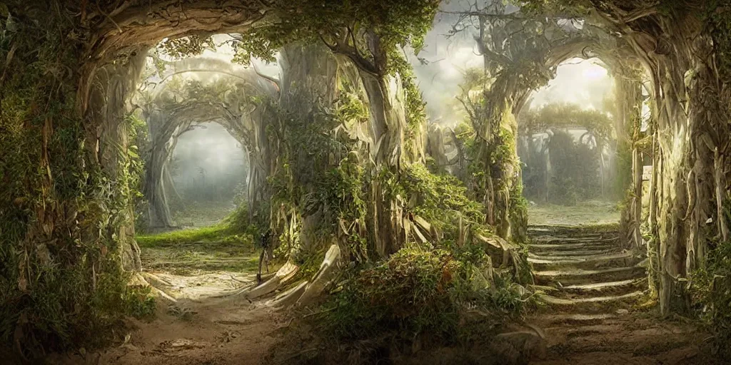 Image similar to beautiful matte painting of entrance to maze