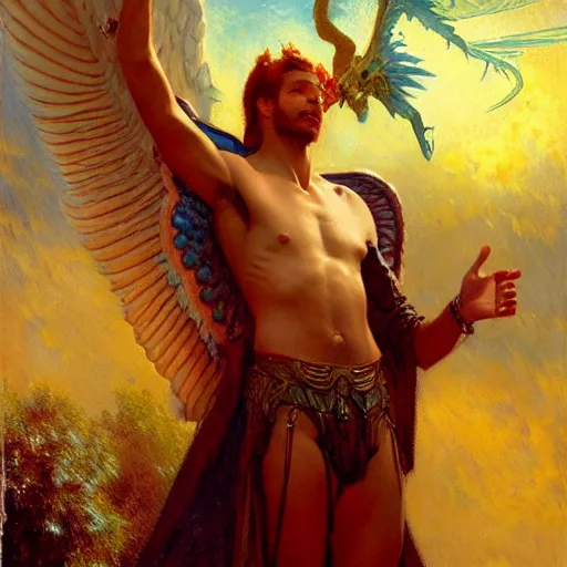 Prompt: attractive male lucifer morning star casting a spell to raise hell unto heaven. highly detailed painting by gaston bussiere, craig mullins, j. c. leyendecker, 8 k
