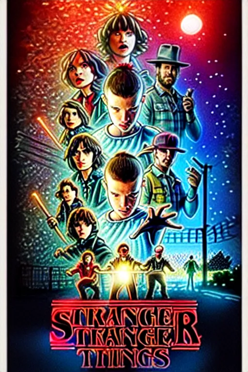 Prompt: animated version of Stranger Things poster by Matt Groening, cartoon, high resolution, hyper detailed, intricate, illustrated, dramatic lighting !n-9