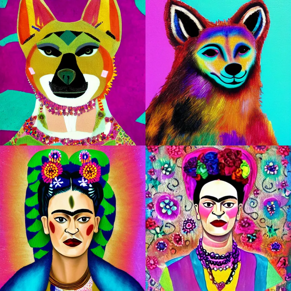 Prompt: Frida Kahlo sparkle dog