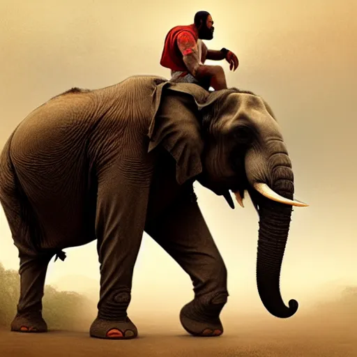 Image similar to a movie still of lebron james riding an elephant dramatically, dramatic, cinema style, digital art, art by greg rutkowski, detailed face, realistic, artstation, deviantart