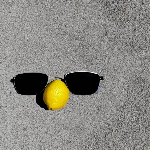 Prompt: octane render of a lemon on the beach, wearing sunglasses