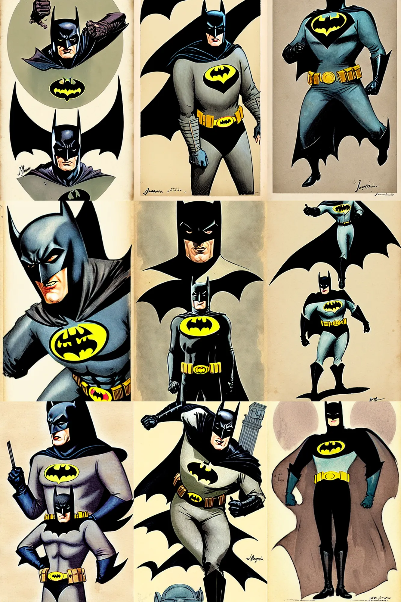 Prompt: 1 9 5 0 s batman. muted colors. by jean - baptiste monge