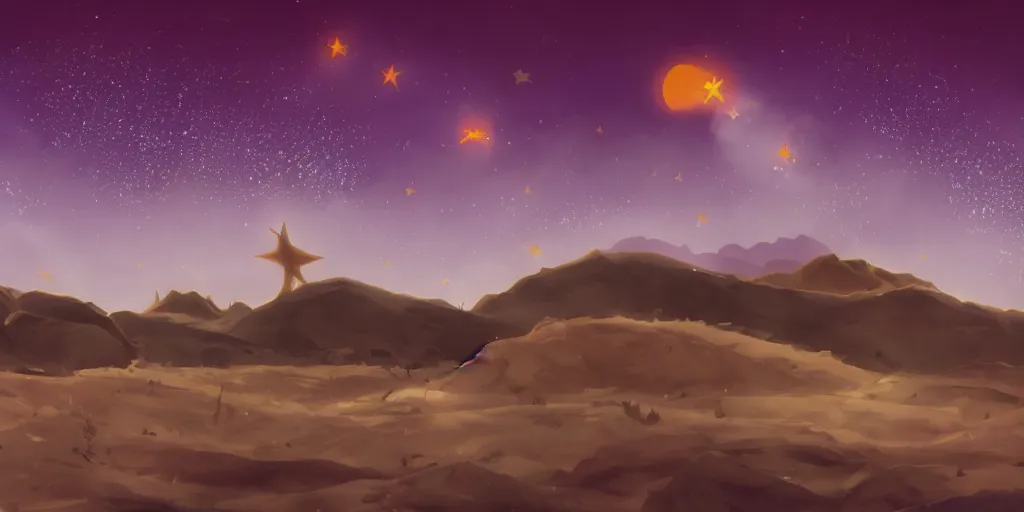 Image similar to desert with sky with stars pixiv, rule of thirds, award winning, moody